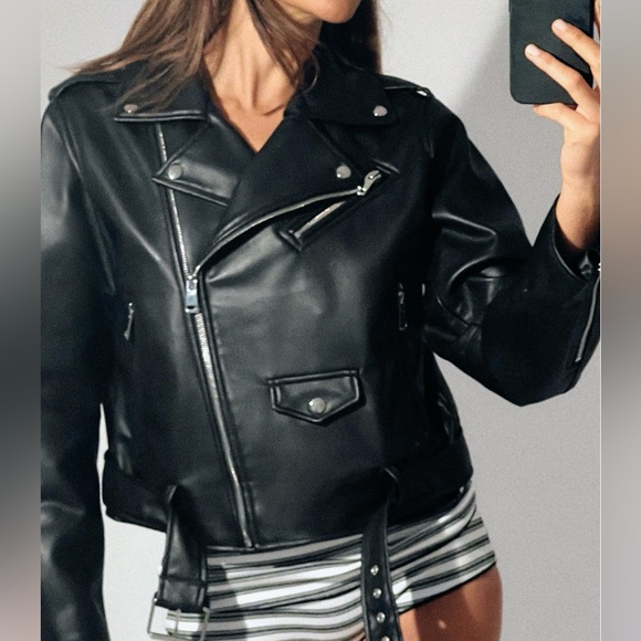Zara Faux Leather Biker Jacket - Size XL - Picture 3 of 4